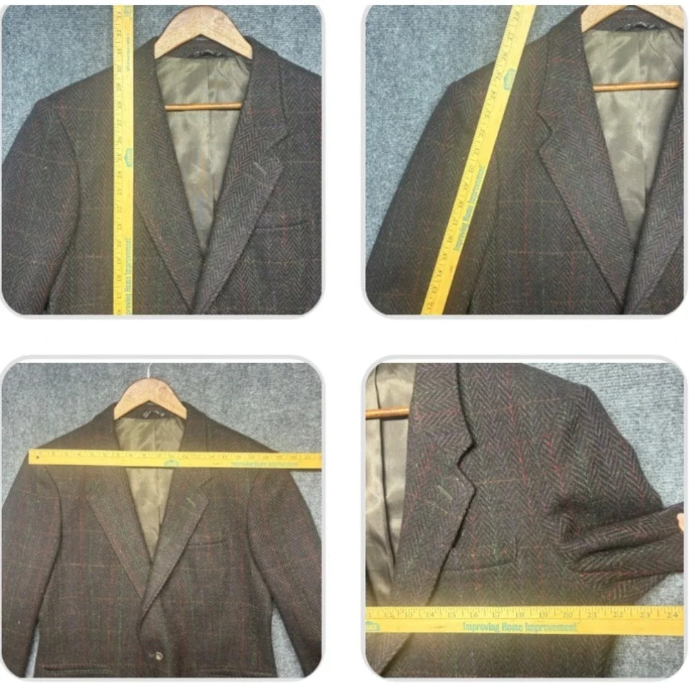 Vintage Oakton Ltd Blazer Mens 42R Brown Wool Herringbone Windowpane Sport Coat